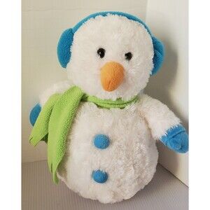 Aurora Bundled Up Snowman Blue Green Plush 10" Stuffed Animal Toy Scarf Earmuffs